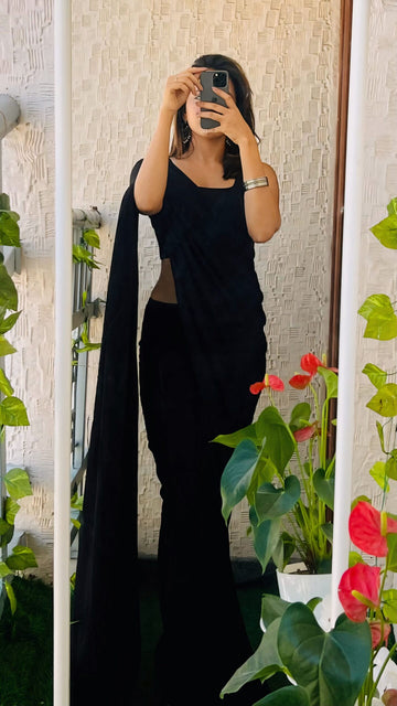 Black Elegant Design Georgette Ready To Wear Saree With Unstitched Blouse