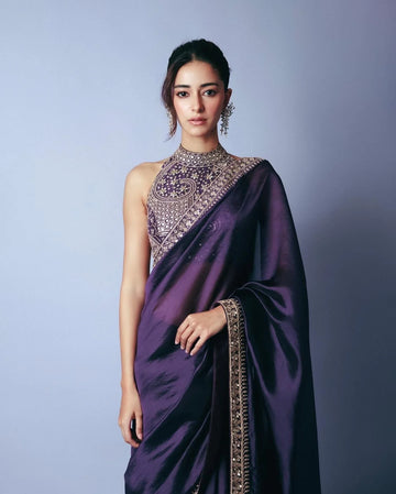 Ananya Inspired Purple Saree with Thread & Sequin Embroidery