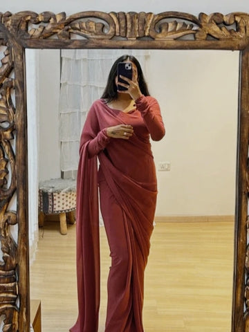 Peach Elegant Design Georgette Ready To Wear Saree With Unstitched Blouse