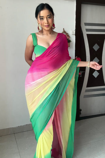 Marvellous 1 Minute Ready To Wear Multi Color Georgette Saree