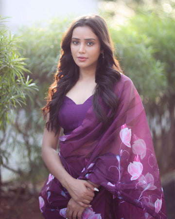 Beautiful 1 Minute Ready To Wear Wine Organza Silk Saree