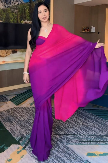 Twirling 1 Minute Ready To Wear Pink and Purple Georgette Saree