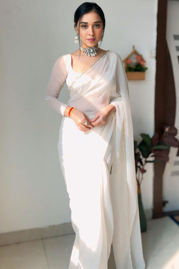 Skinny 1 Minute Ready To Wear White Georgette Saree
