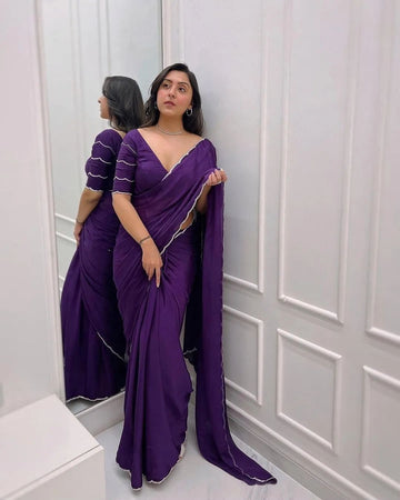 Cynosure 1 Minute Ready To Wear Purple Georgette Saree