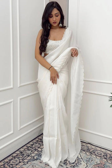 Desuetude 1 Minute Ready To Wear White Georgette Saree