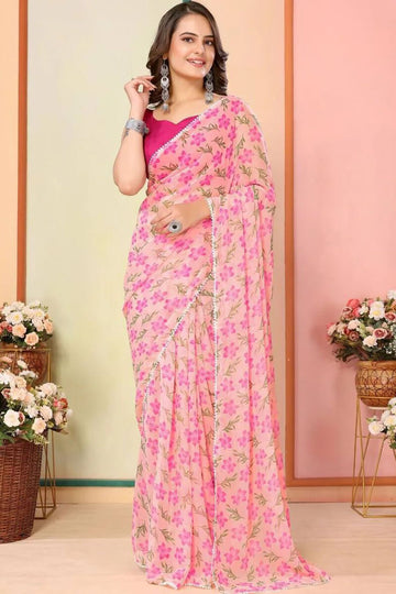 Cynosure 1 Minute Ready To Wear Pink Georgette Saree