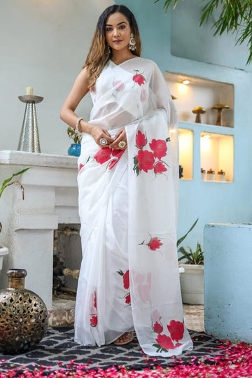 Gratifying 1 Minute Ready To Wear Off White Georgette Saree