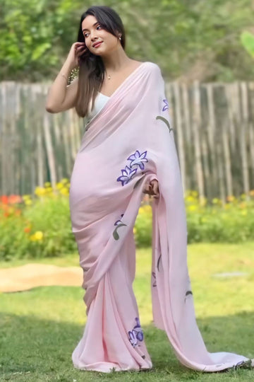 Extraordinary 1 Minute Ready To Wear Pink Georgette Saree
