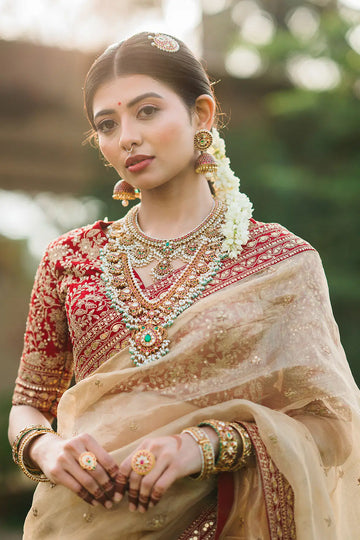 Gold Dori Embroidered Georgette Designer Saree
