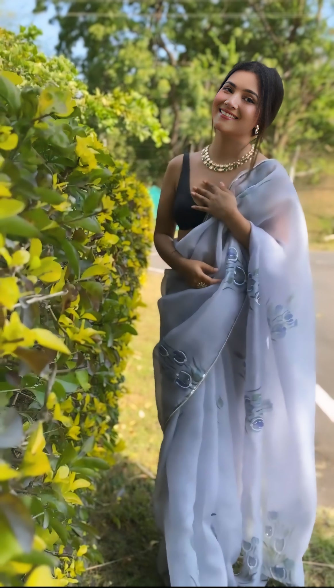 Lavender Ready To Wear Organza Silk Saree with Cutdana, Moti & Sequence Handwork with blouse