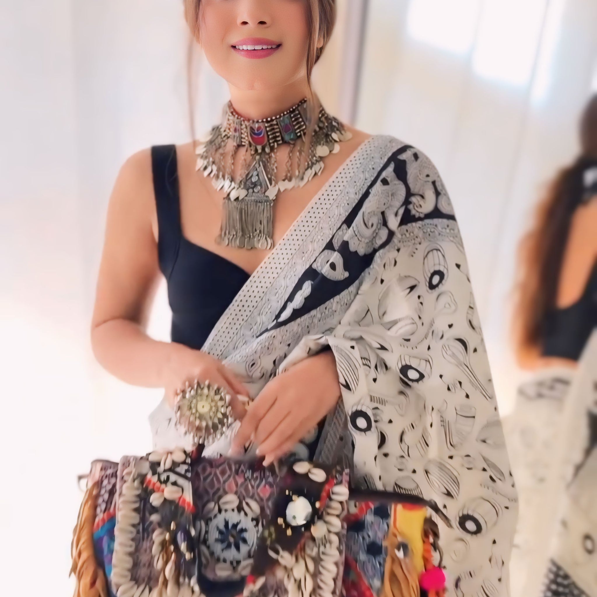 White Printed Georgette Ready To Wear Saree