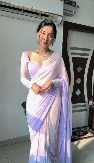 Pastel Pink & Lilac Ombre tone Georgette Ready To Wear Saree With Unstitched Blouse