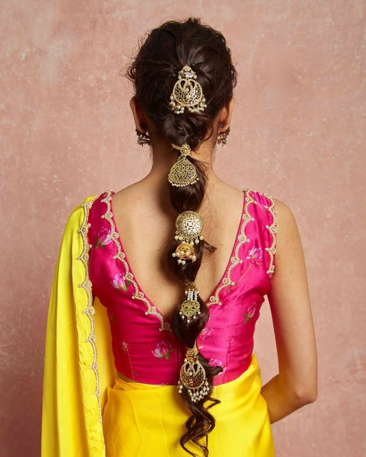 Yellow Color Satin Vibrant Lotus Floral Prints Ready To Wear Saree With Stitched Blouse