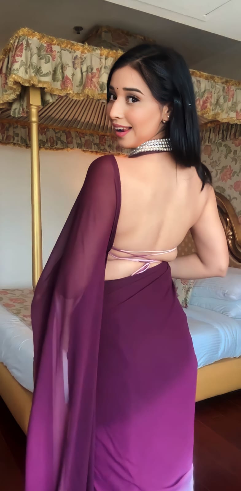 Wine, Mauve, And Blush Pink Ombre Shades Georgette Ready To Wear Saree With Unstitched Blouse