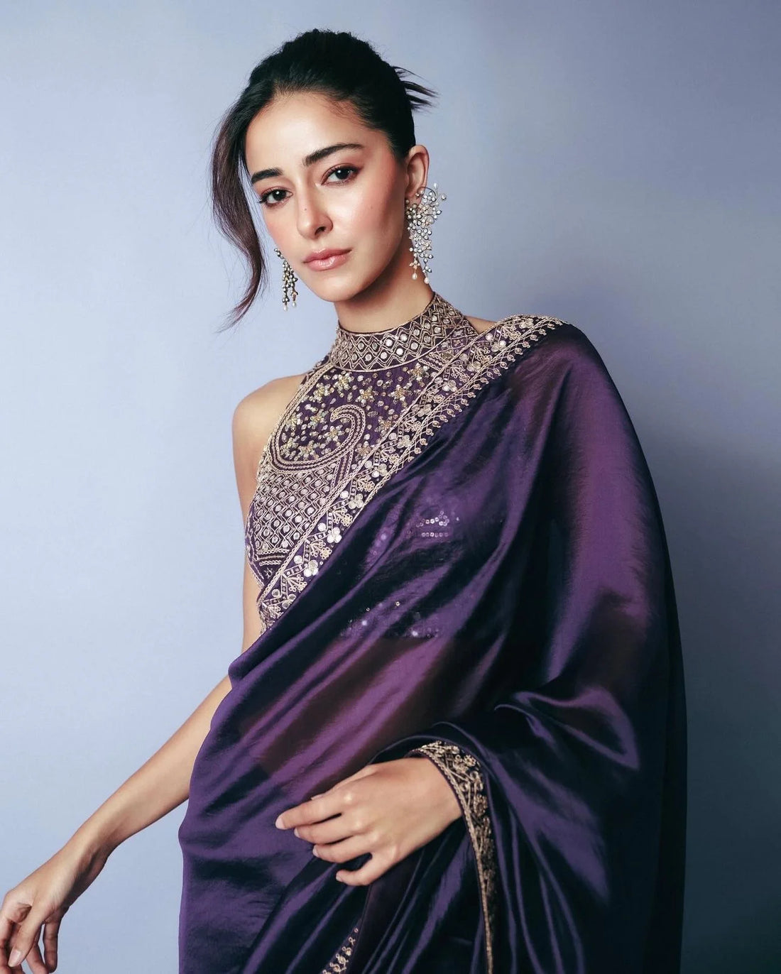 Ananya Inspired Purple Saree with Thread & Sequin Embroidery