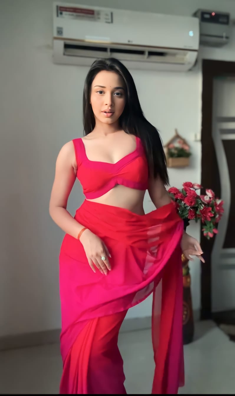 Red And Pink ,Omber Print Georgette Ready To Wear Saree With Unstitched Blouse