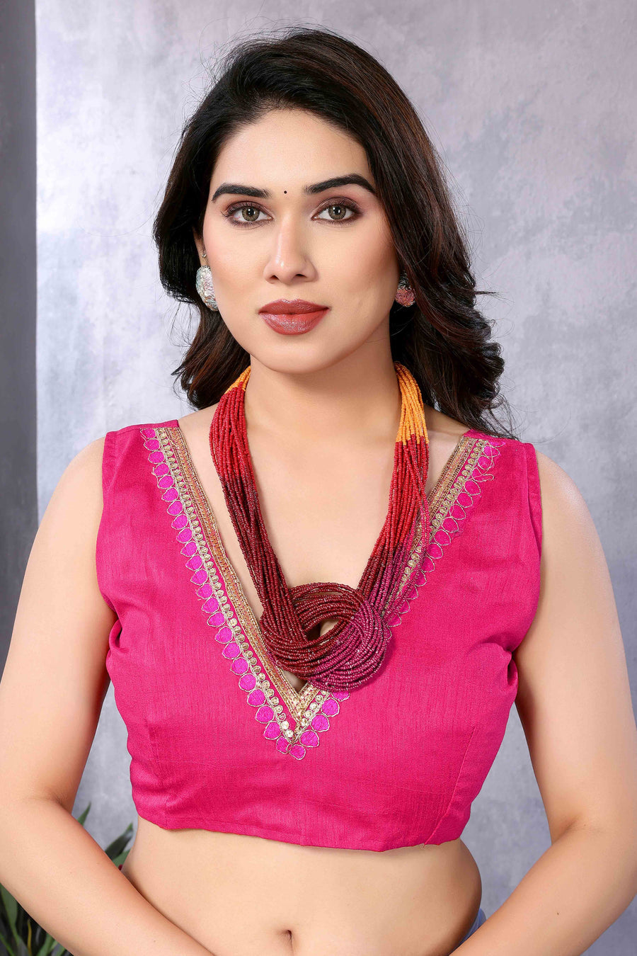 Baby Pink And Hot Pink Color Georgette Golden Lace Border Ready To Wear Saree With Unstitched Blouse