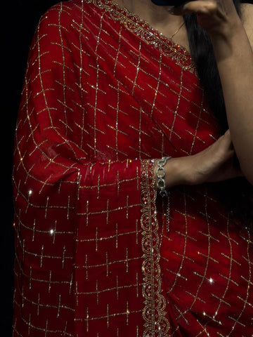 Aafreen Ruby Swarovski Designer Saree