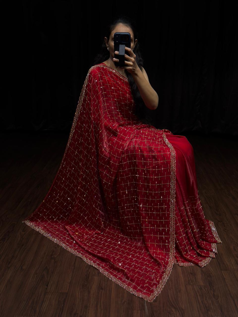 Aafreen Ruby Swarovski Designer Saree