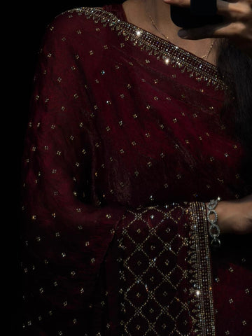 Aaira Maroon Wine Swarovski Designer Saree