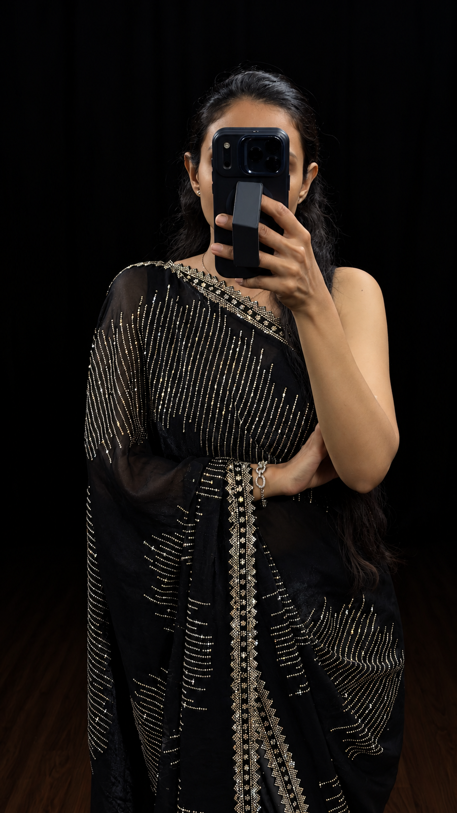 Rekha Midnight Black Swarovski Designer Saree