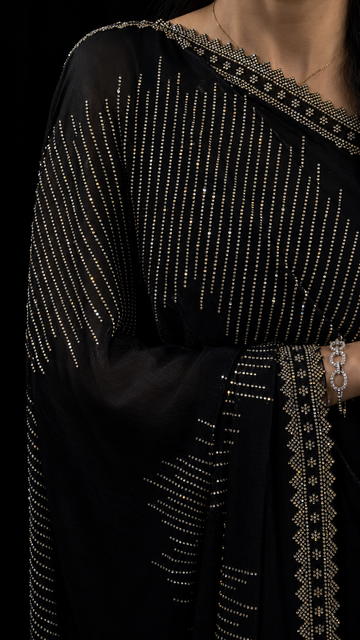Rekha Midnight Black Swarovski Designer Saree