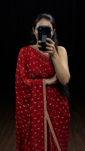 Classic Red Swarovski Designer Saree