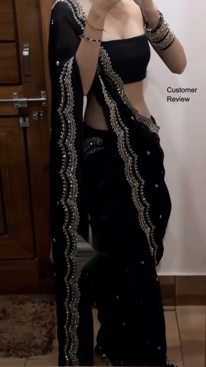 Midnight Black Cutdana, Sequence & Zari Work Saree