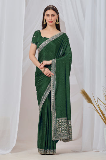Green Chinon Silk Saree with Zari Embroidery Work with blouse