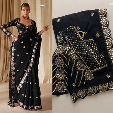 Exclusive Black Georgette Silk Party Wear Saree with Stitched Blouse