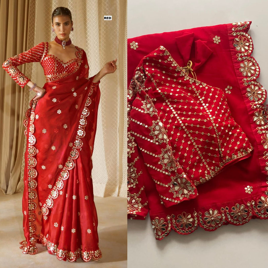 Exclusive Red Georgette Silk Party Wear Saree with Stitched Blouse