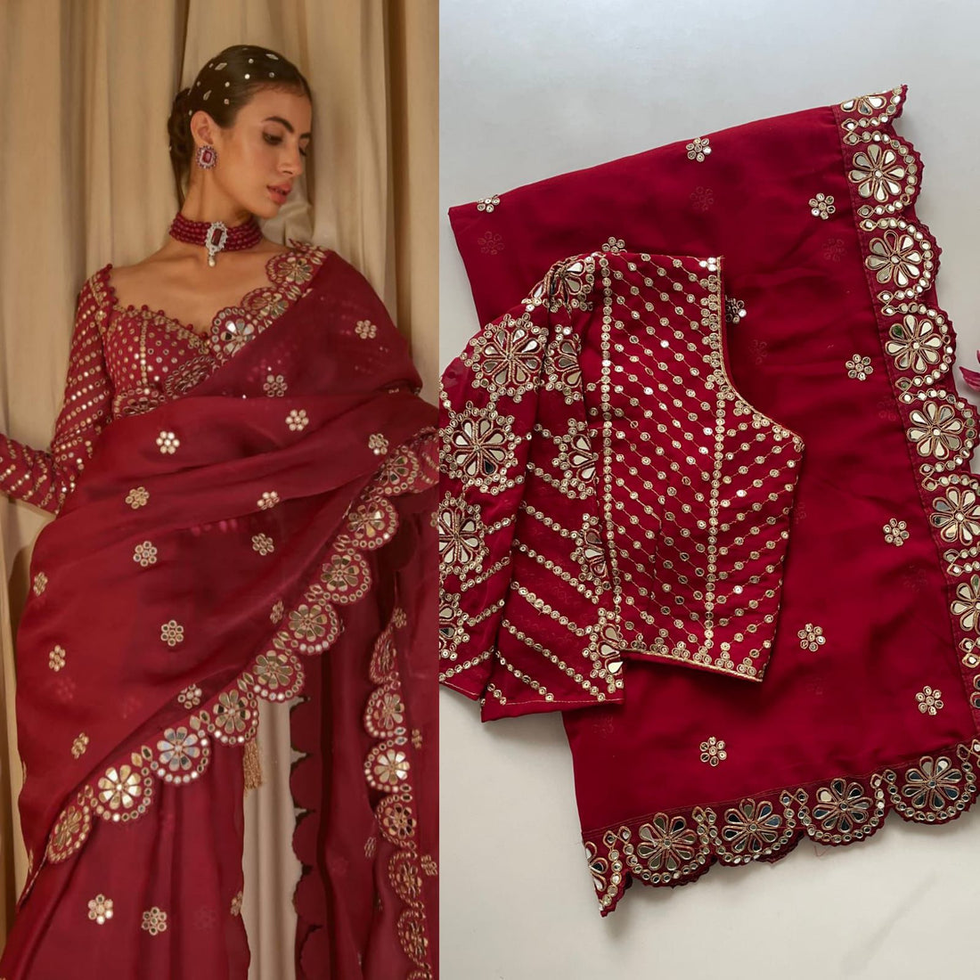 Exclusive Maroon Georgette Silk Party Wear Saree with Stitched Blouse