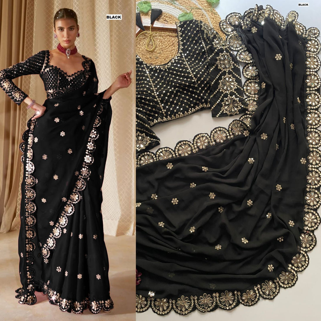 Exclusive Black Georgette Silk Party Wear Saree with Stitched Blouse