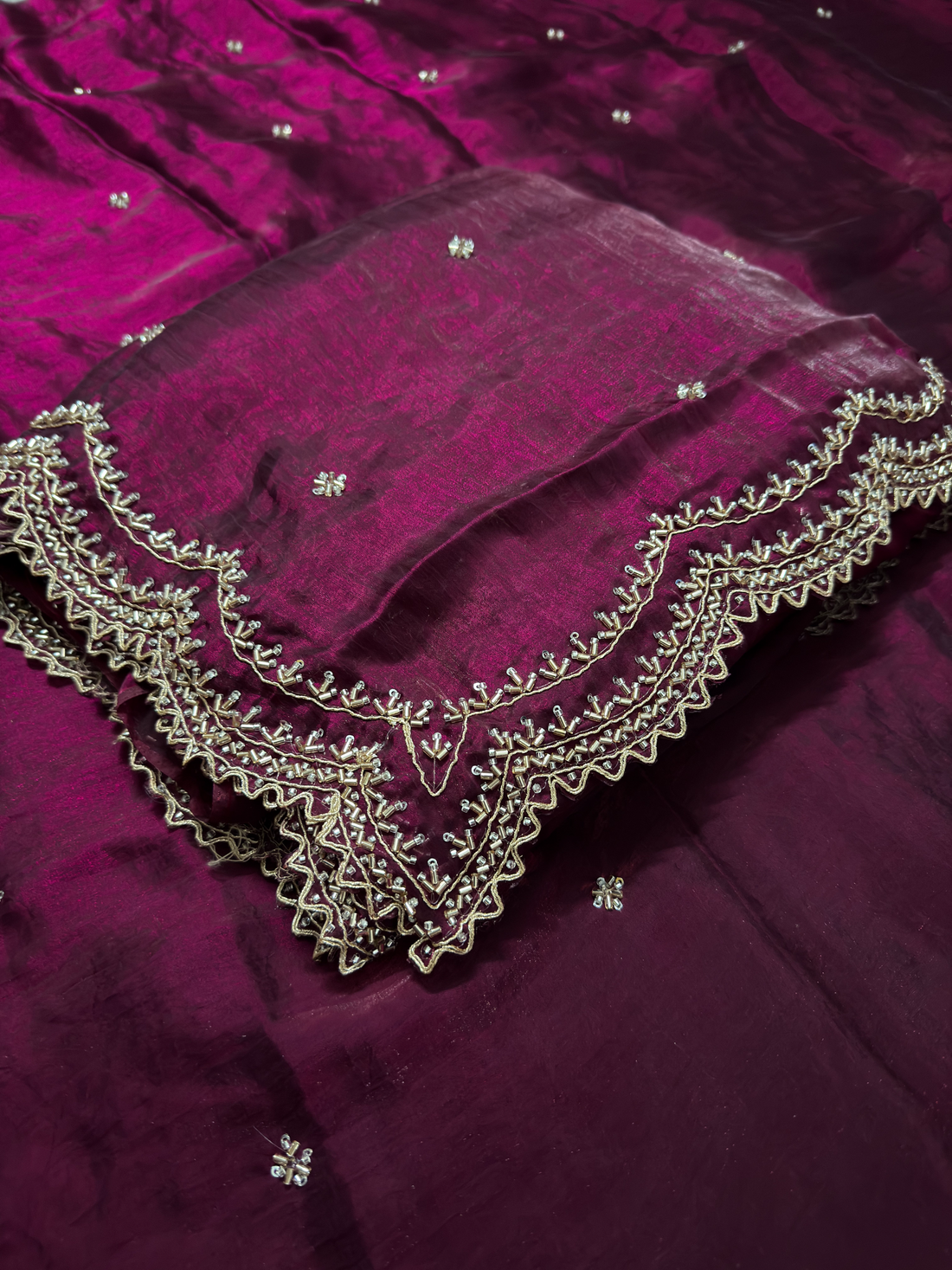 Royal Maroon Wine Cutdana, Sequence & Zari Work Saree