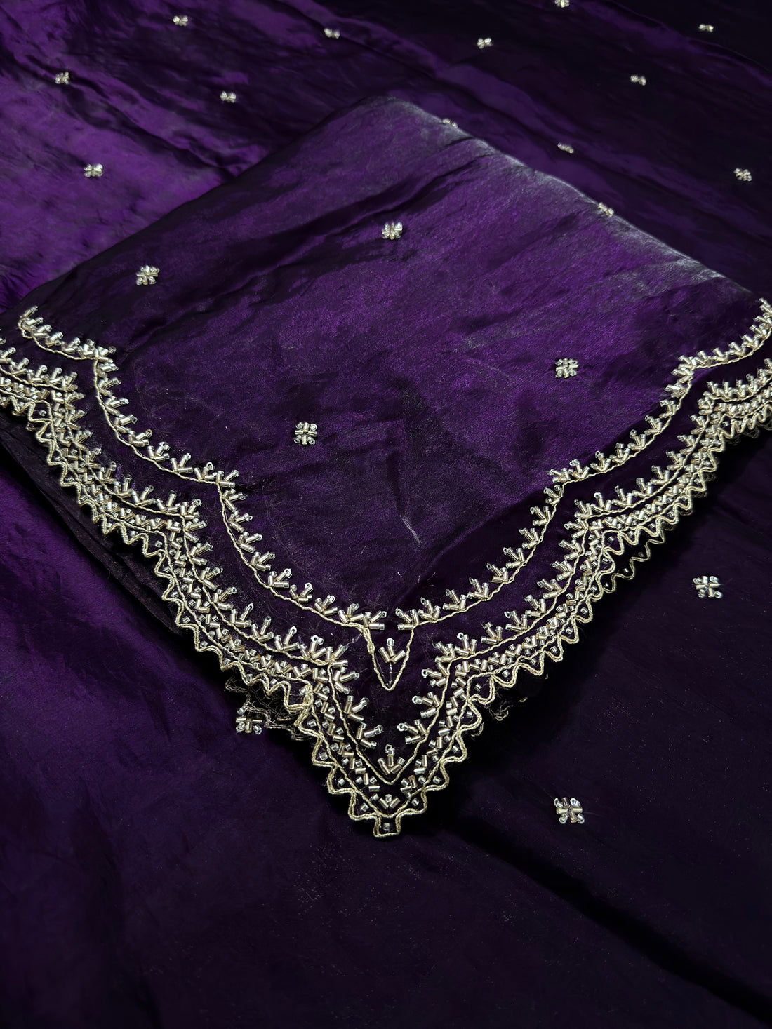 Pop Purple Cutdana, Sequence & Zari Work Saree