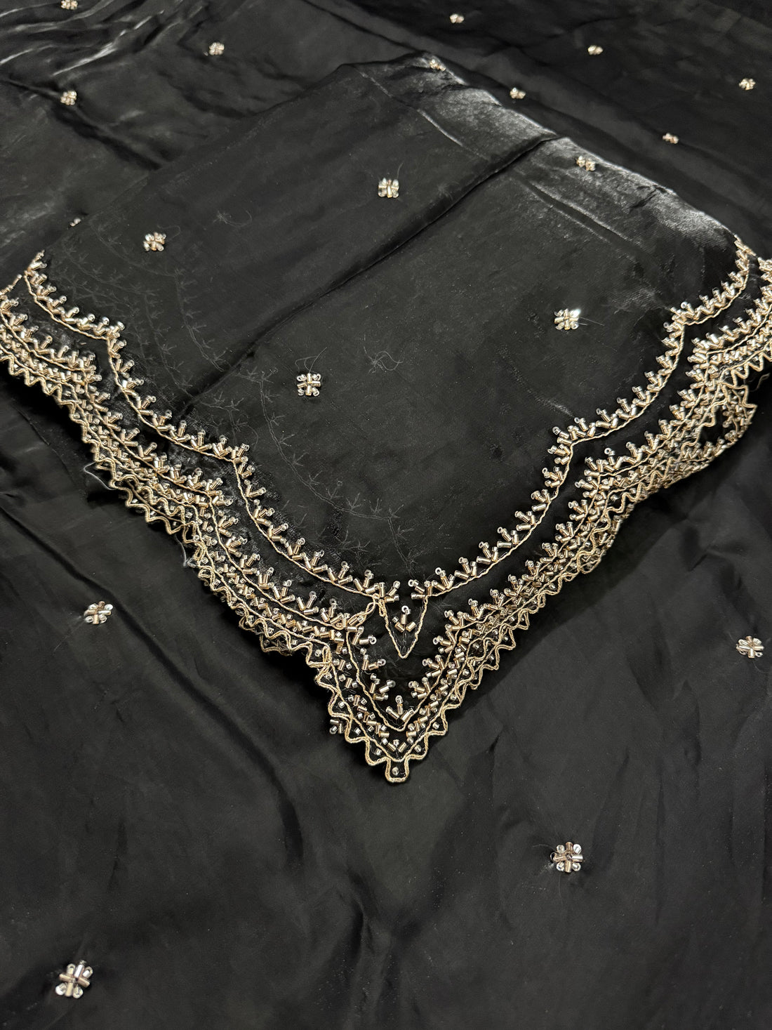 Midnight Black Cutdana, Sequence & Zari Work Saree