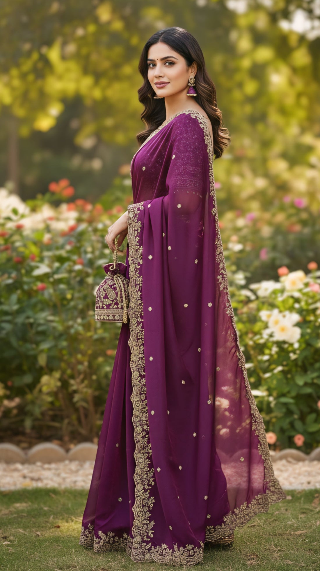 Designer Wine Fendy Silk Party Wear Saree with Stitched Embroidered Blouse