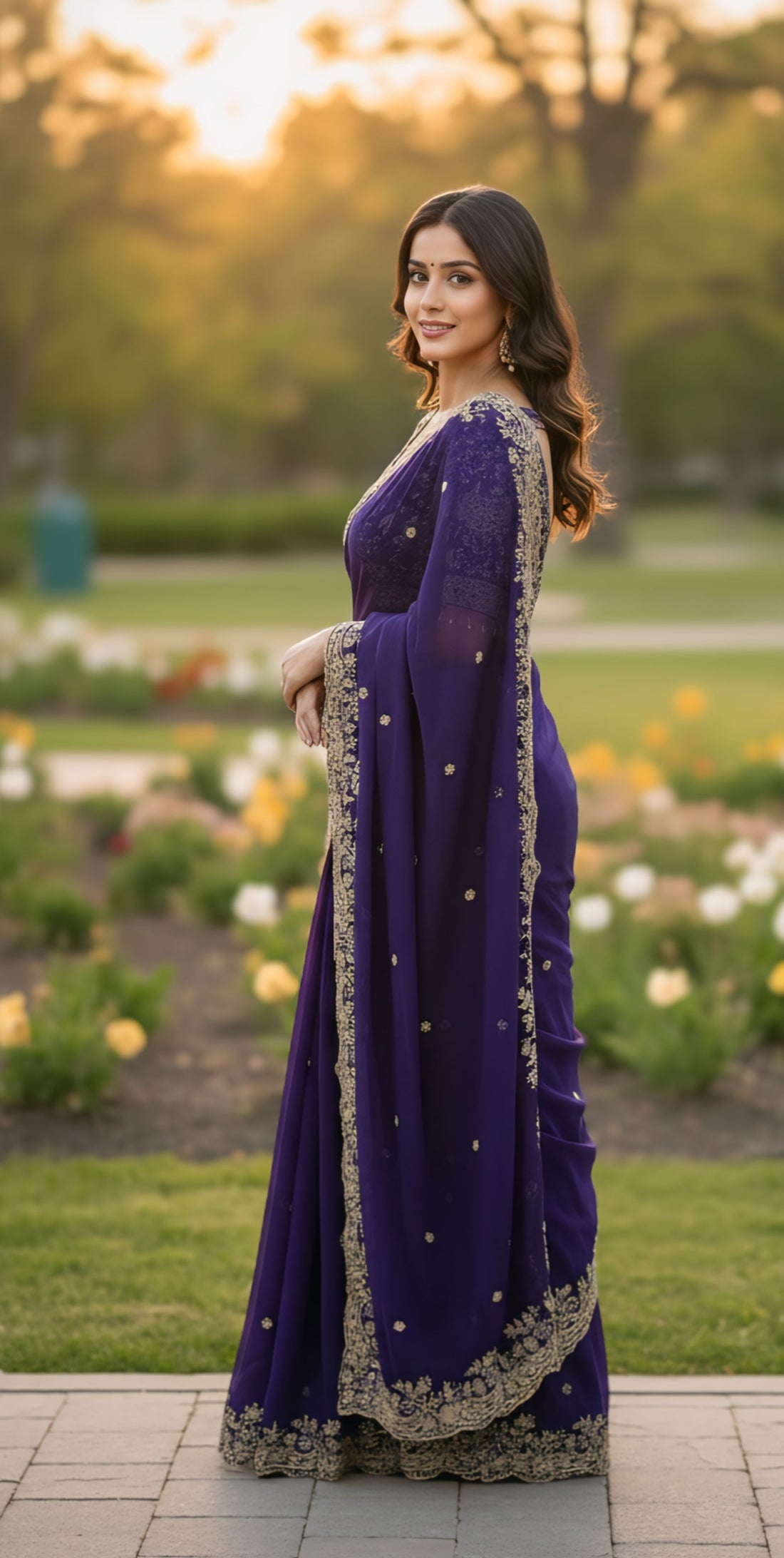 Designer Purple Fendy Silk Party Wear Saree with Stitched Embroidered Blouse