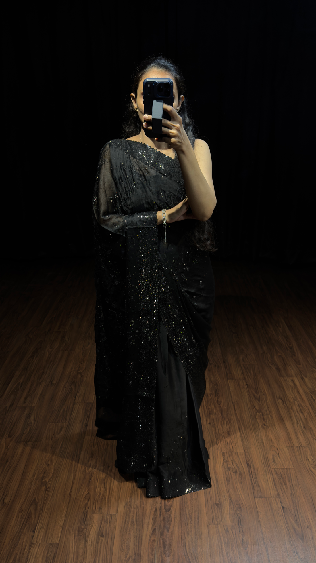 Black Embellished Designer Saree with Swarovski Work