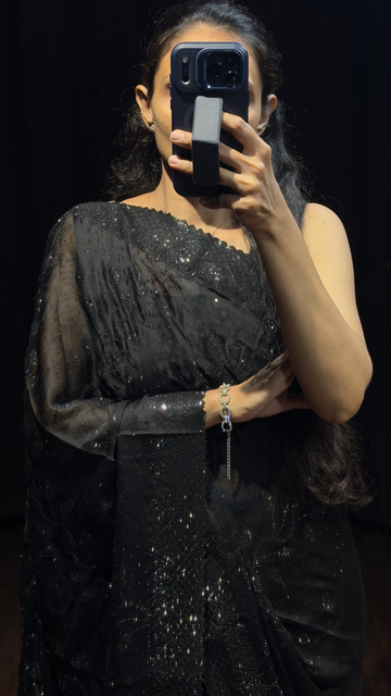 Black Embellished Designer Saree with Swarovski Work