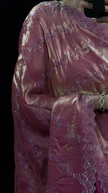 Dusty Rose Pink Swarovski Work Designer Saree