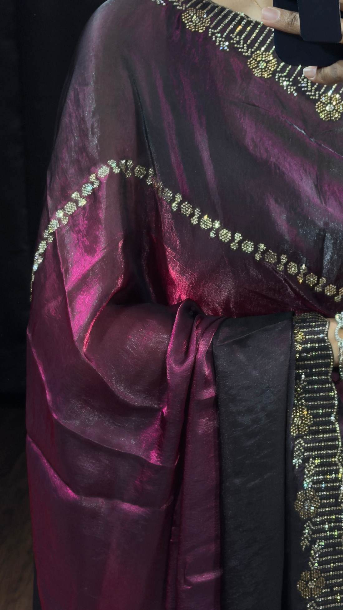 Wine & Black Swarovski Border Designer Saree