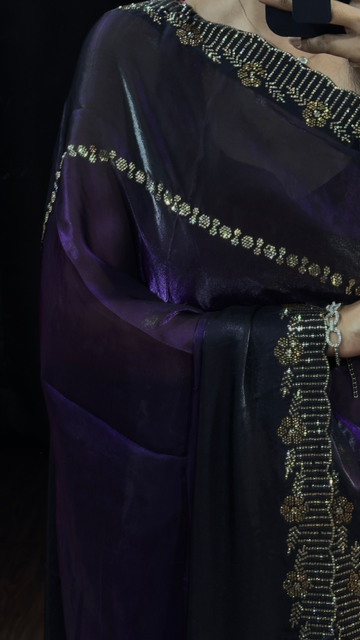 Royal Purple Black Swarovski Border Designer Saree