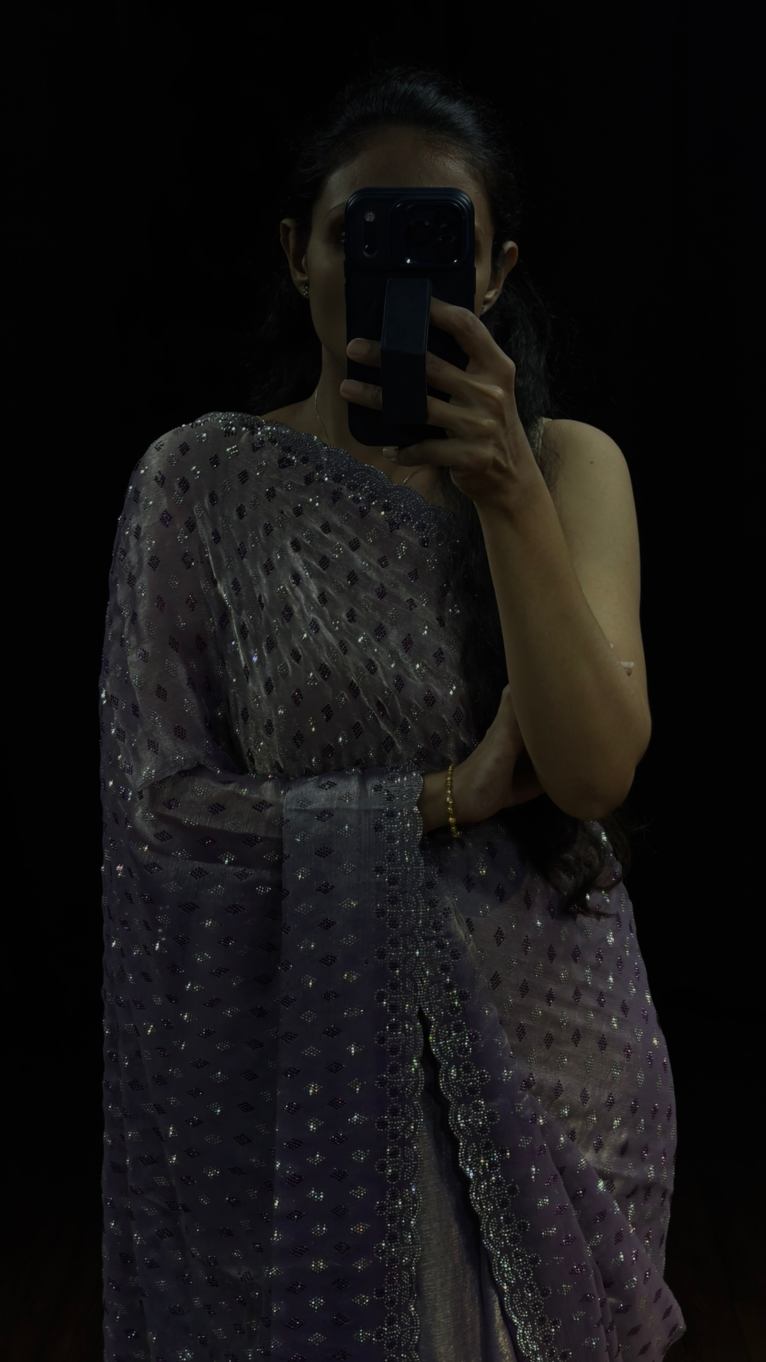Lavender Grey Swarovski Work Designer Saree