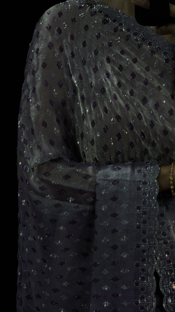 Lavender Grey Swarovski Work Designer Saree