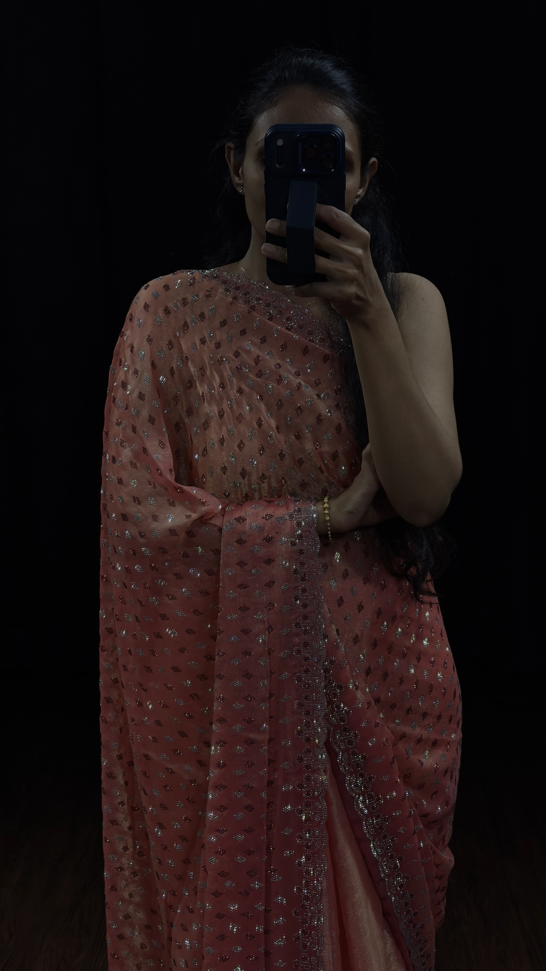 Dusty Peach Swarovski Work Designer Saree
