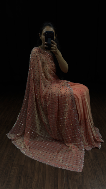 Dusty Peach Swarovski Work Designer Saree