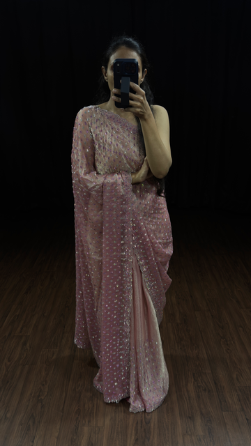 Dusty Rose Swarovski Work Designer Saree