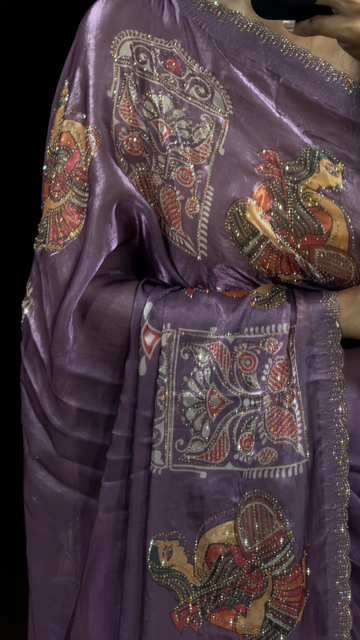 Mauve Purple Swarovski Work Designer Saree