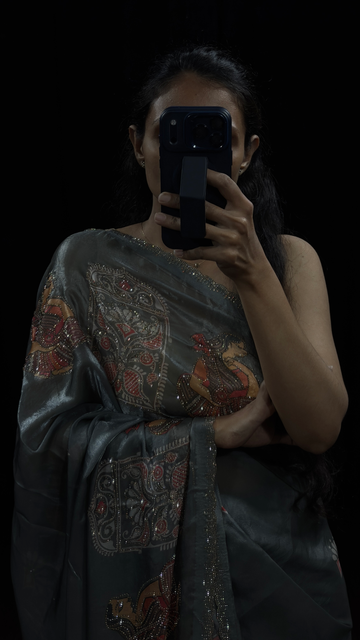 Steel Grey Swarovski Work Designer Saree